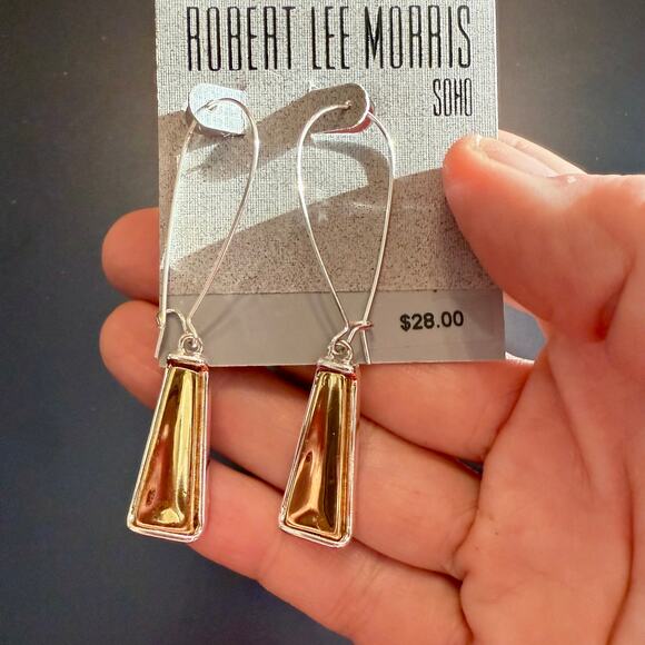 Robert Lee Morris Gold Silver Mixed Metal Drop Earrings - Picture 5 of 6
